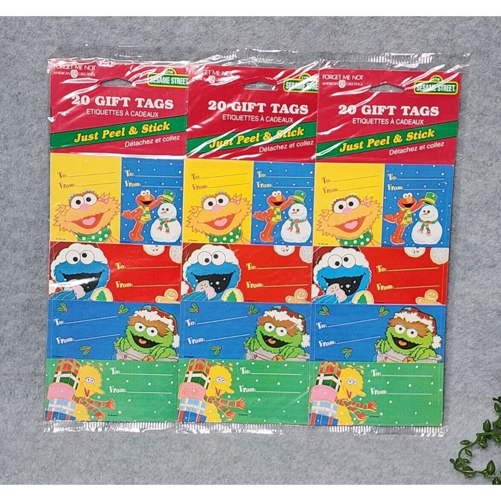American Greetings Sesame Street Christmas Gift Tags‎ 20 Peel & Stick 3 Sets NEW